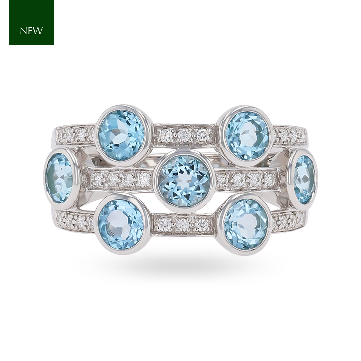 9ct White Gold Blue Topaz & Diamond Bubble Ring