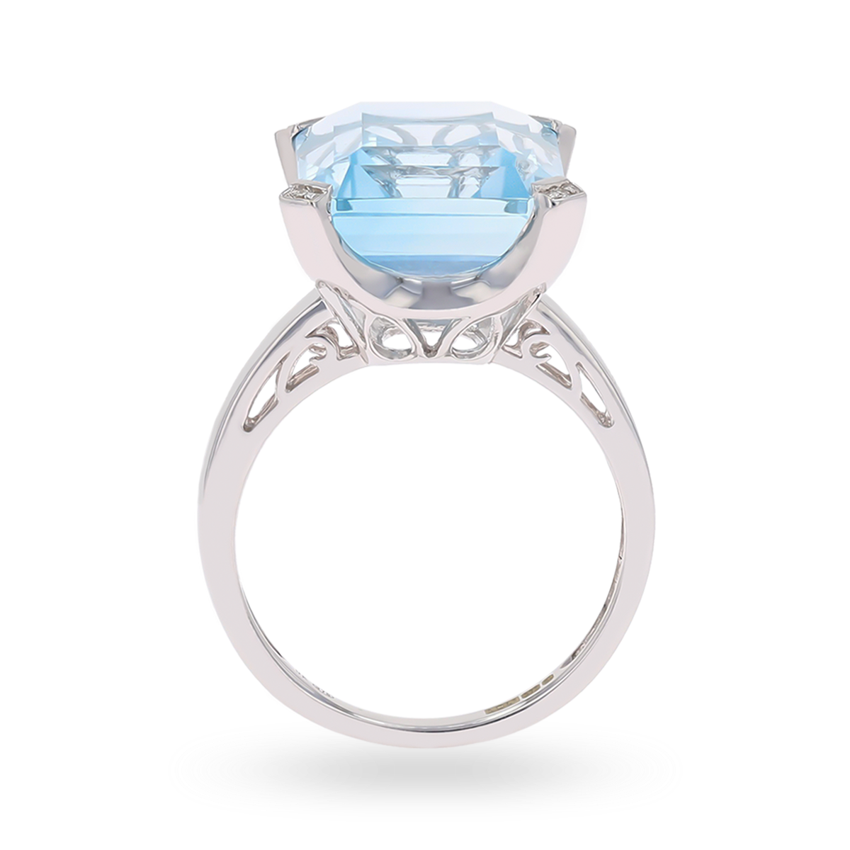 9ct White Gold Emerald Cut Blue Topaz & Diamond Cocktail Ring
