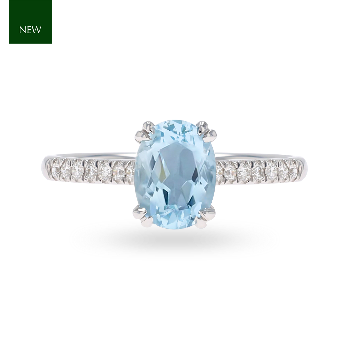 9ct White Gold Oval Cut Aquamarine & Diamond Solitaire Ring