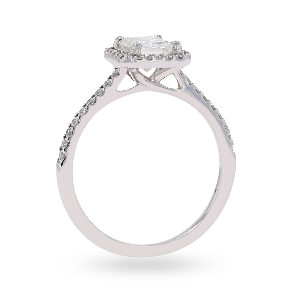 Platinum Radiant Cut Certified 1.49ct Diamond Halo & Shoulders Ring