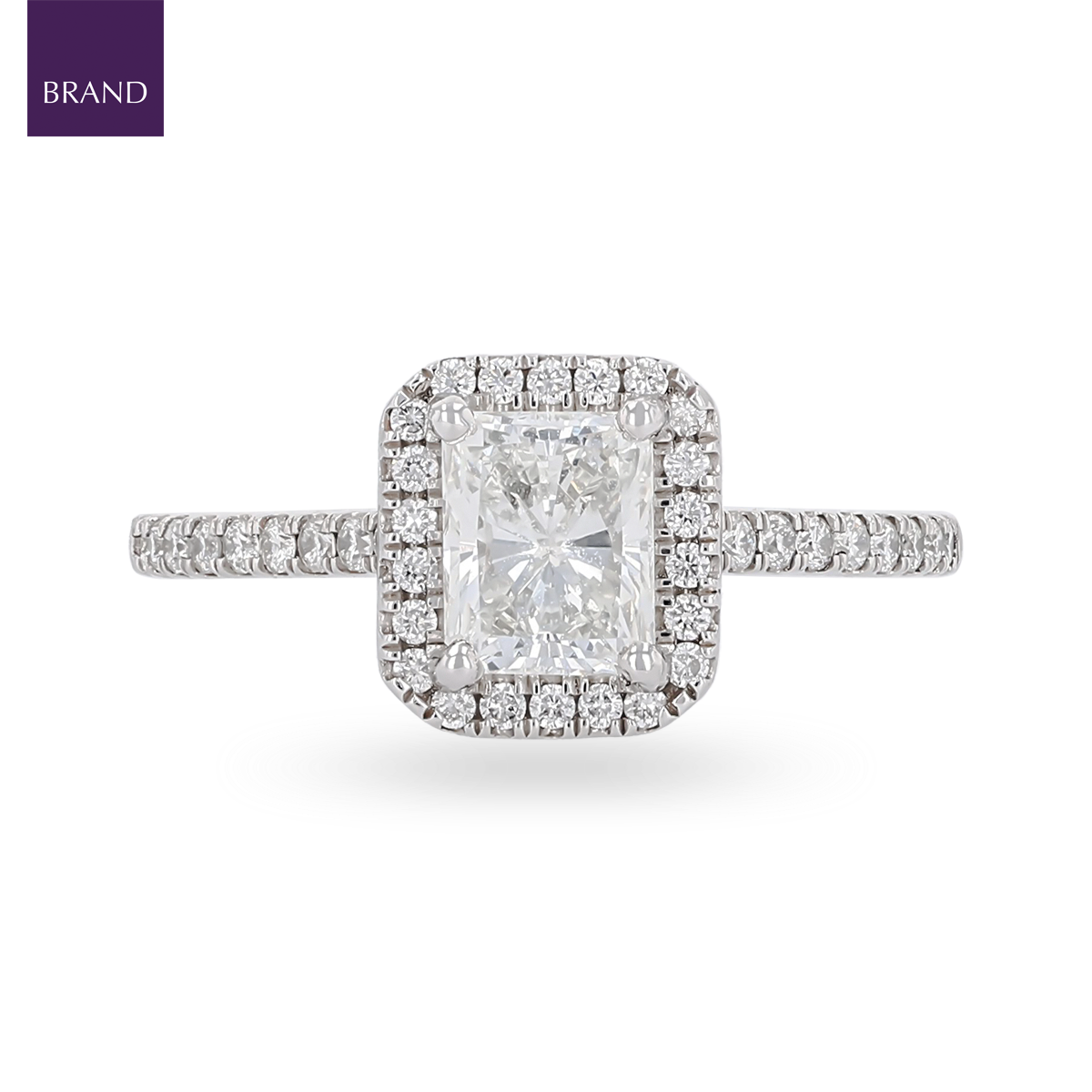 Platinum Radiant Cut Certified 1.49ct Diamond Halo & Shoulders Ring