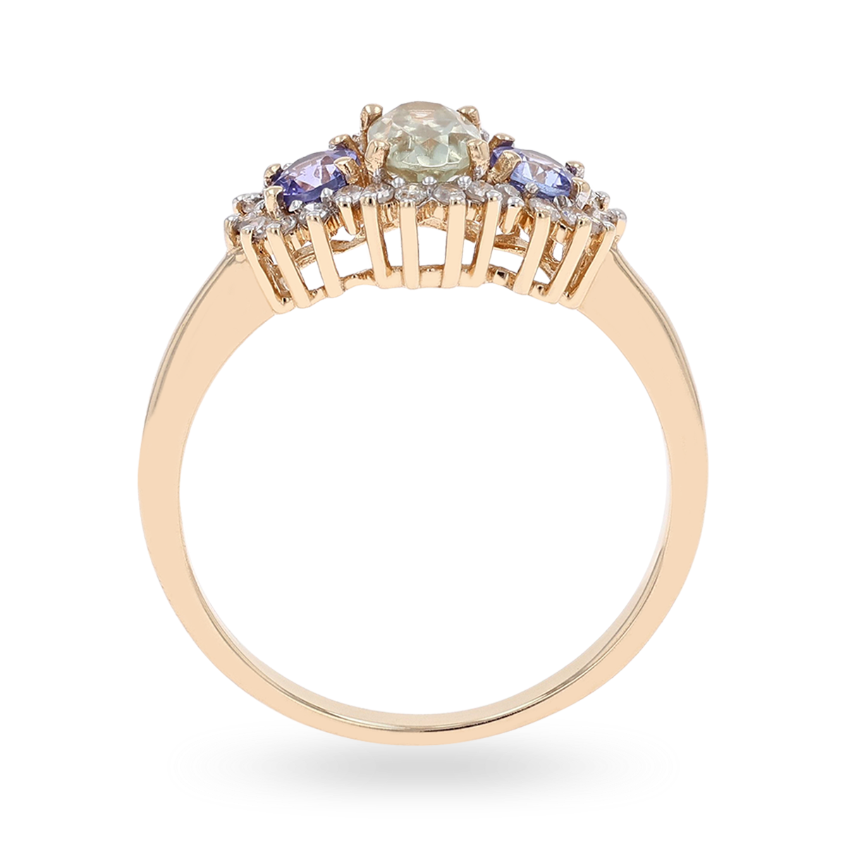 14ct Yellow Gold Diaspore, Tanzanite & Diamond Cluster Ring