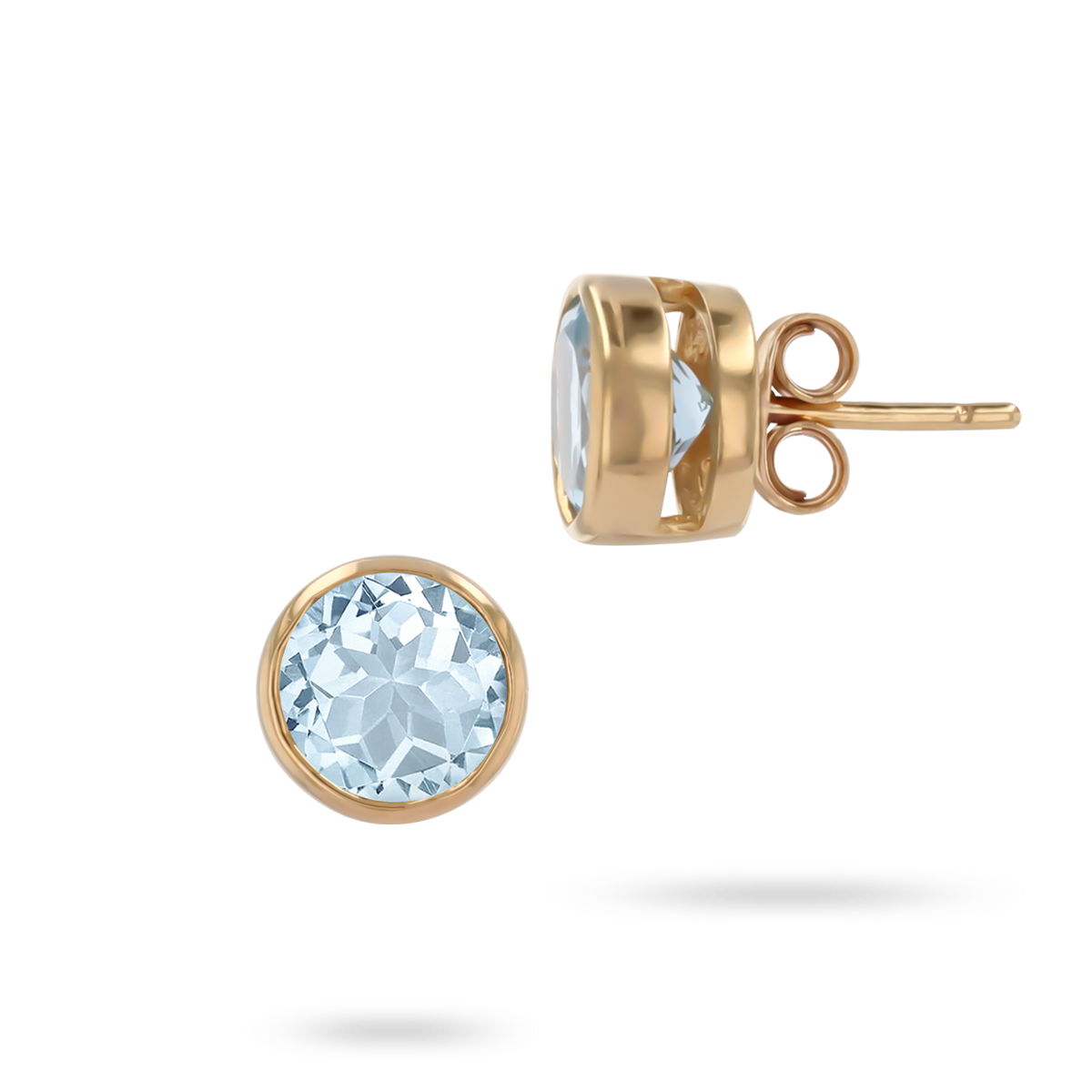 9ct Yellow Gold 6mm Round Aquamarine Solitaire Stud Earrings