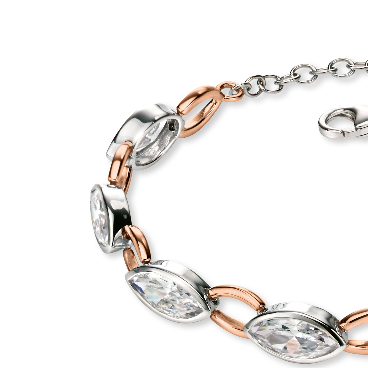 Sterling Silver & Rose Gold Plated Cubic Zirconia Double Marquise Bracelet