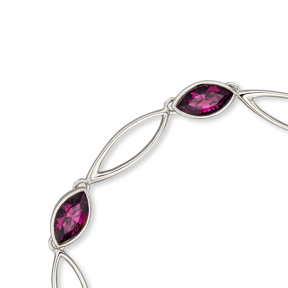 Sterling Silver Purple Crystal Navette Twist Bracelet