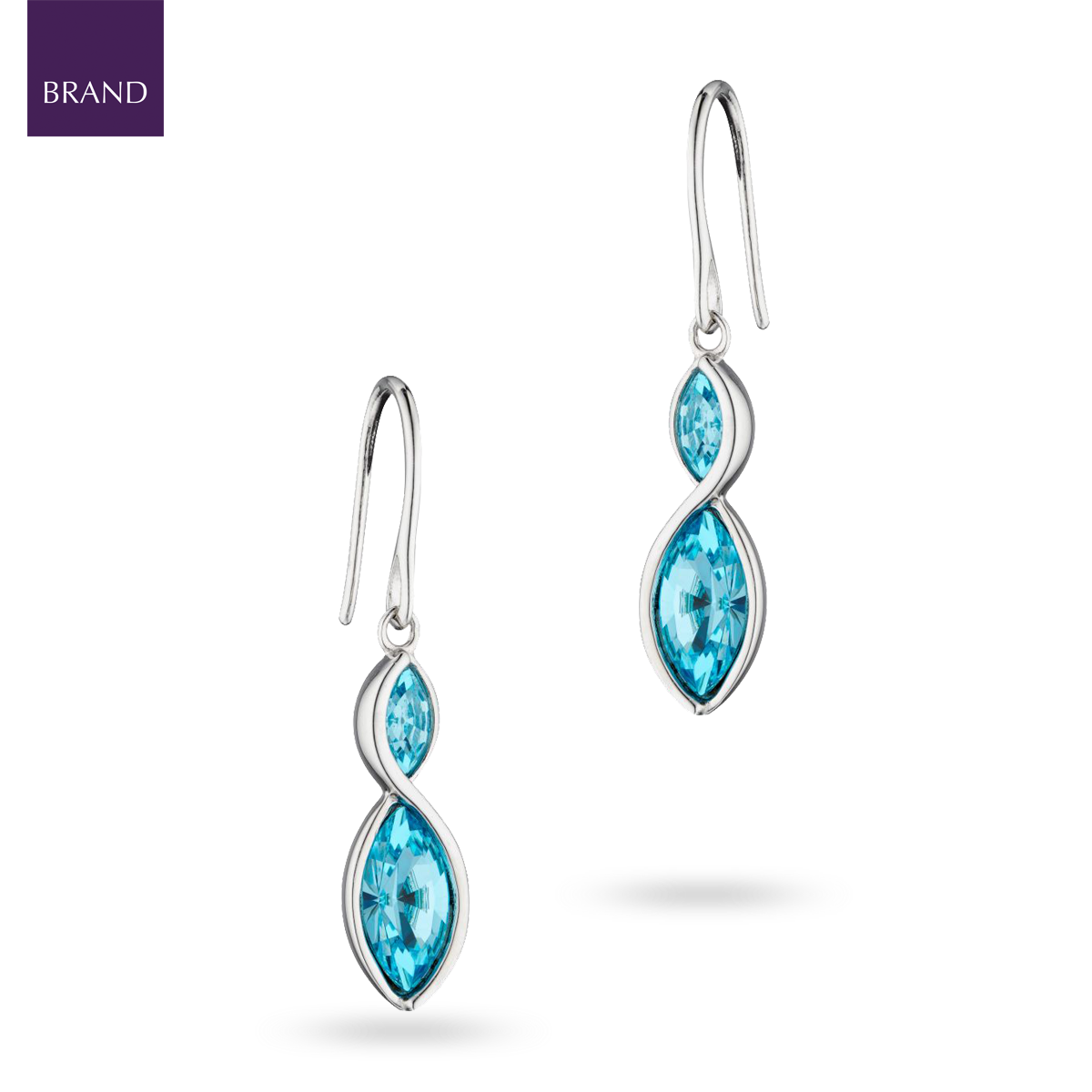 Sterling Silver Aqua Crystal Navette Twist Drop Earrings