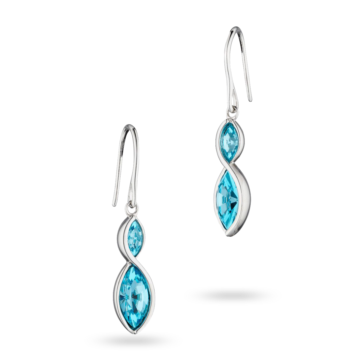 Sterling Silver Aqua Crystal Navette Twist Drop Earrings