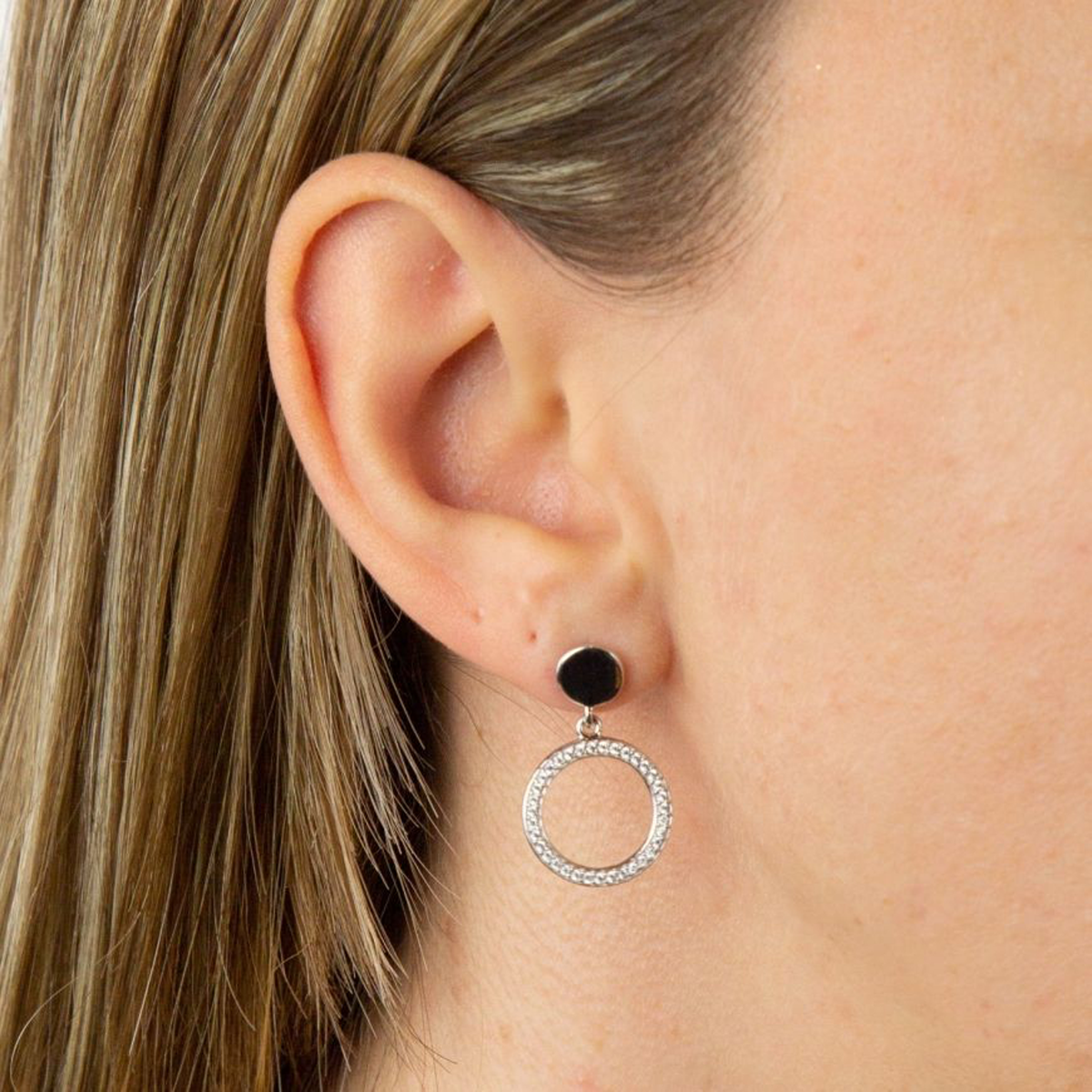 Sterling Silver Double Disc Cubic Zirconia Set Drop Earrings