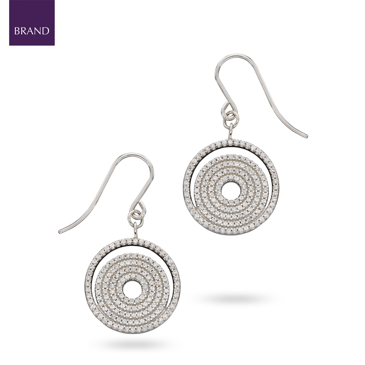 Sterling Silver Spiral Cubic Zirconia Pave Set Drop Earrings
