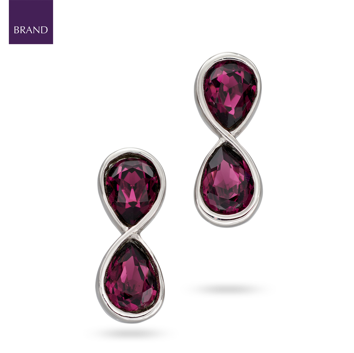 Sterling Silver Infinity Purple Crystal Drop Earrings