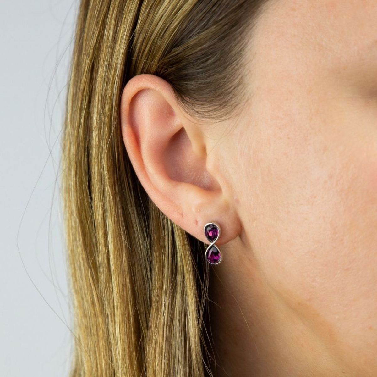 Sterling Silver Infinity Purple Crystal Drop Earrings