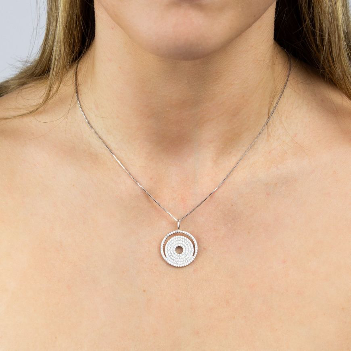 Sterling Silver Spiral Cubic Zirconia Pave Set Pendant & Chain - Model