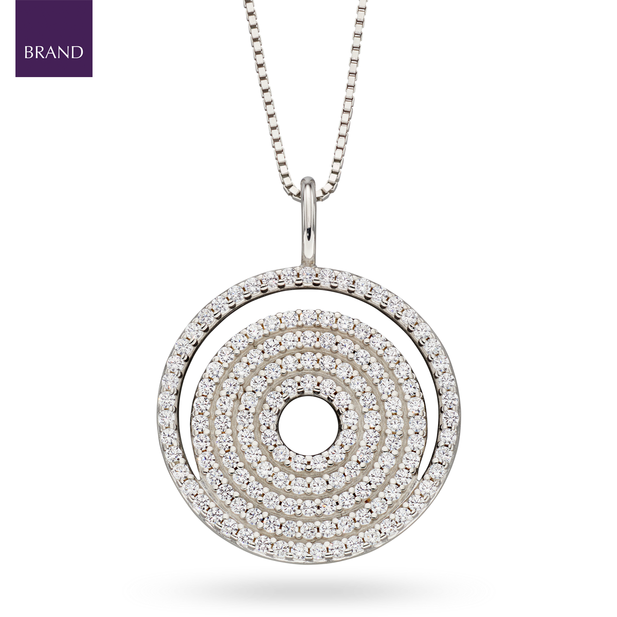 Sterling Silver Spiral Cubic Zirconia Pave Set Pendant & Chain