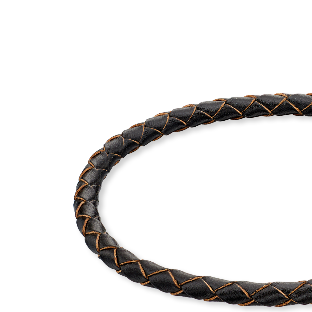 Skinny Brown Leather Plaited Stainless Steel Bracelet