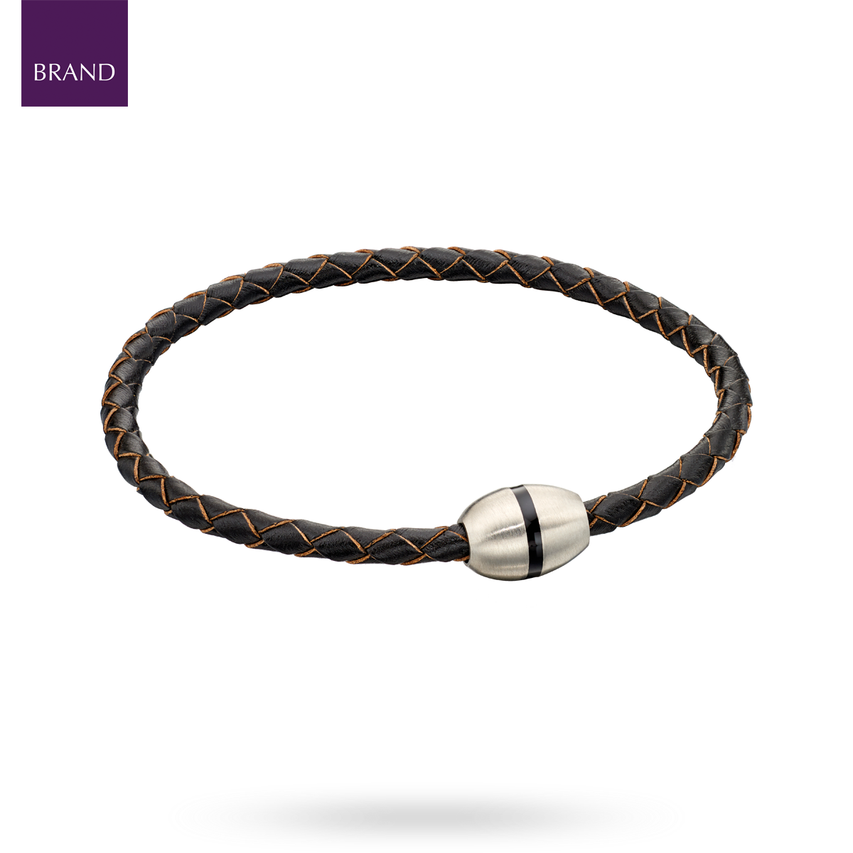 Skinny Brown Leather Plaited Stainless Steel Bracelet