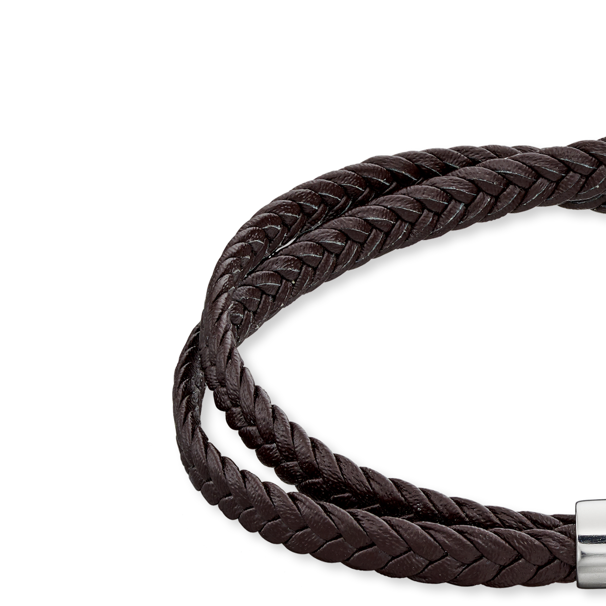 Woven Black Leather Crossover Stainless Steel Clip Clasp Bracelet