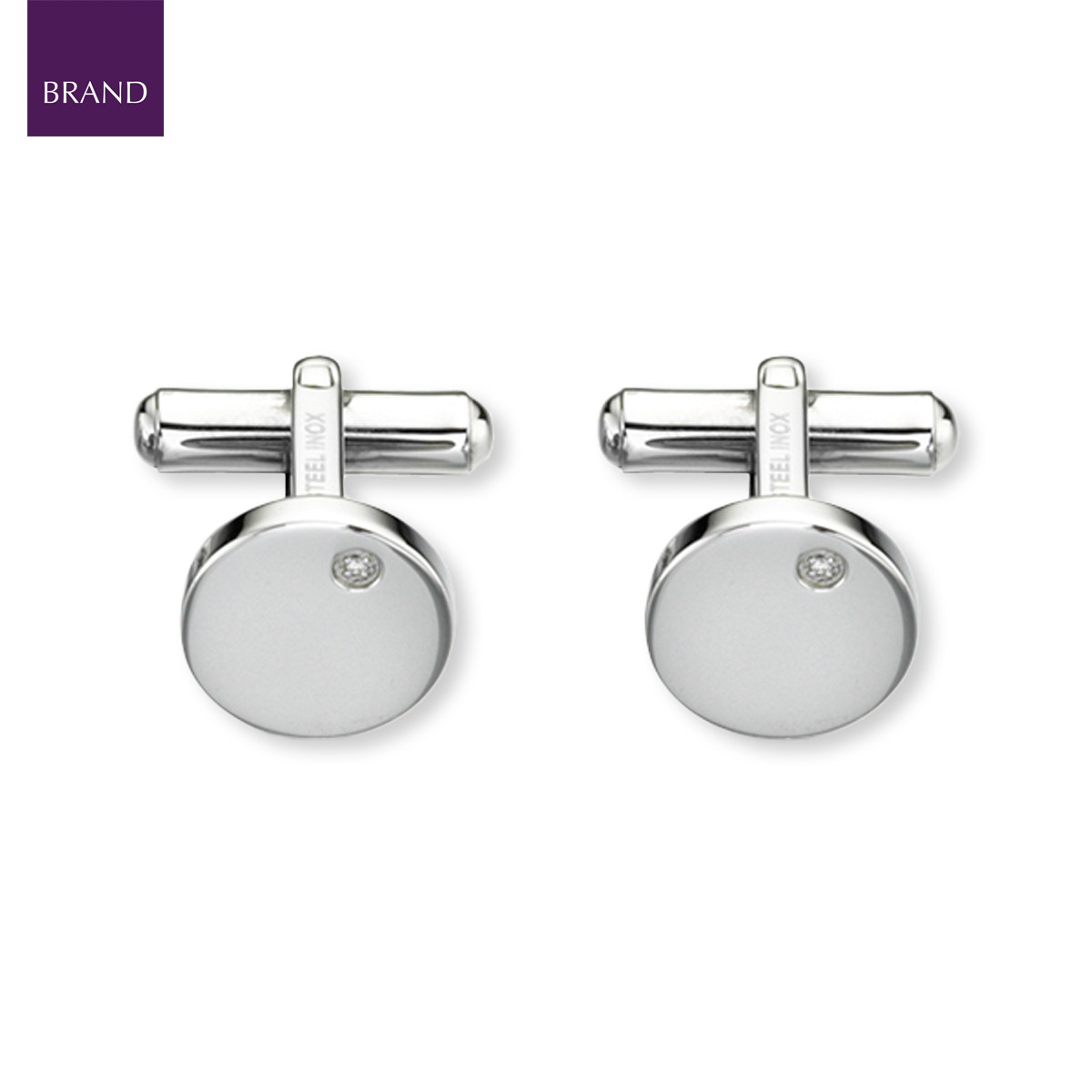 Stainless Steel Round Cubic Zirconia Cufflinks
