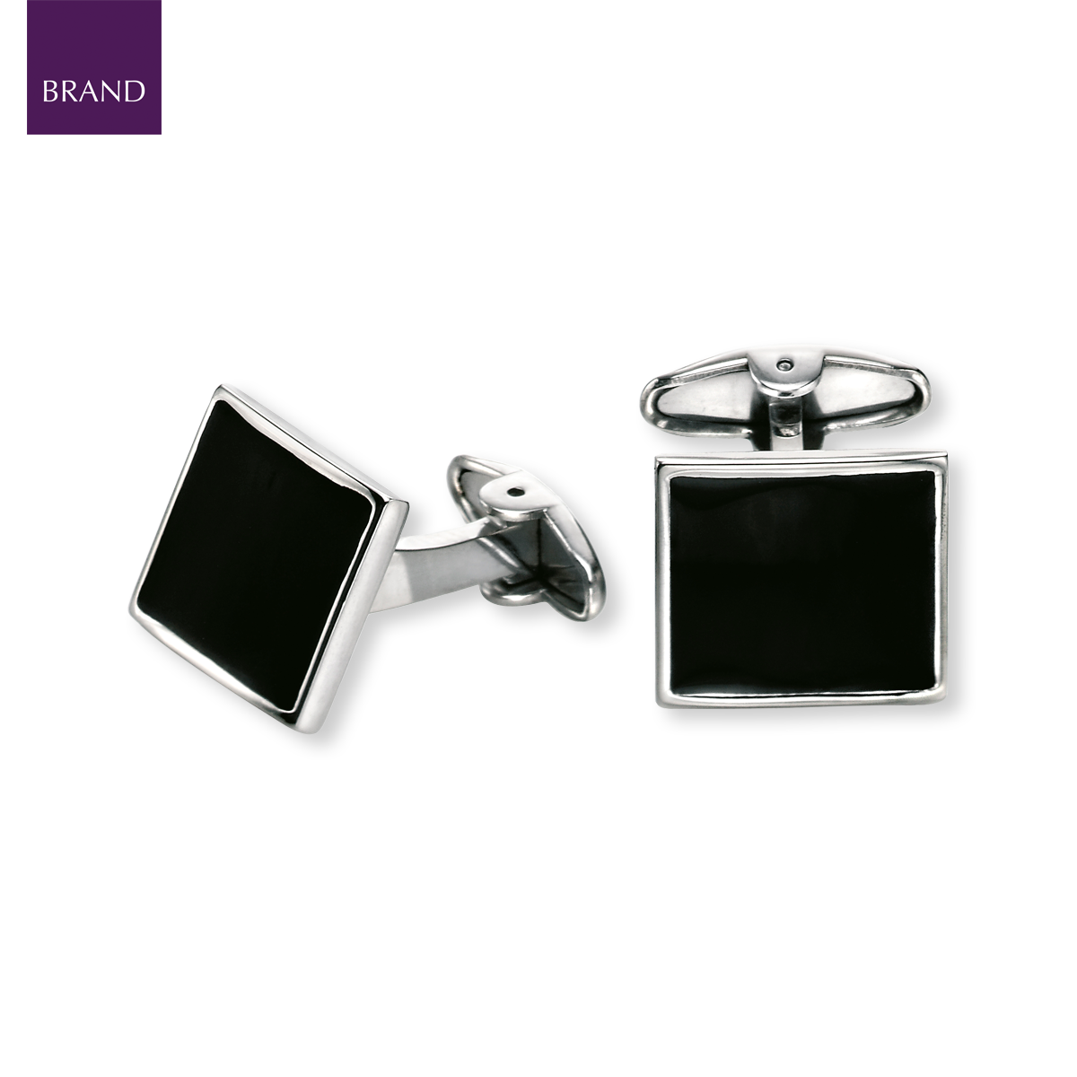 Stainless Steel Black Enamel Cufflinks