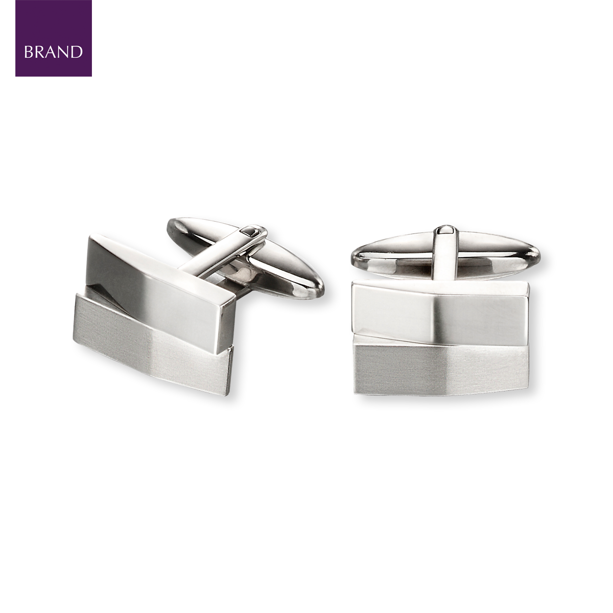 Stainless Steel Brushed & Shiny Rectangular Cufflinks