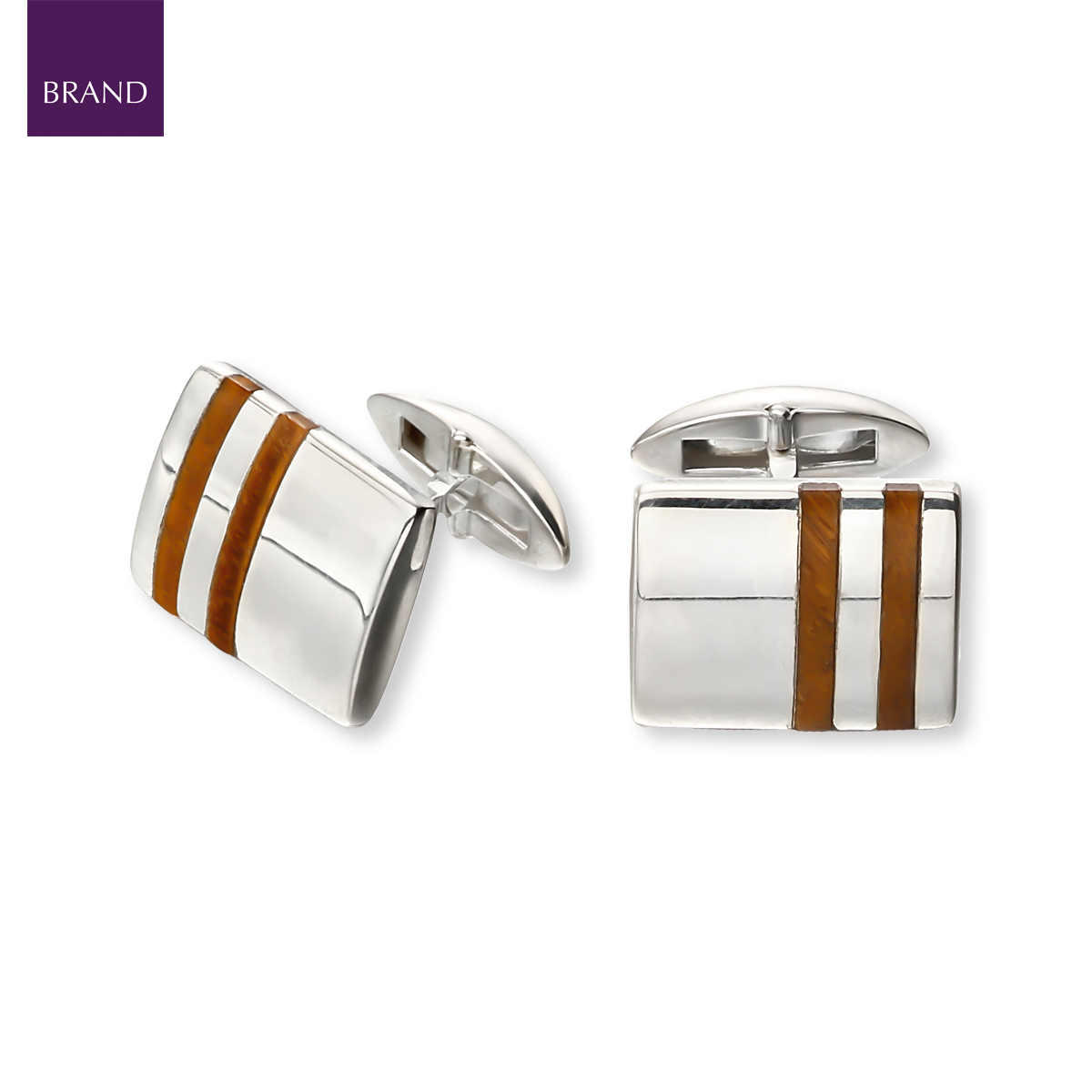 Sterling Silver Double Striped Tigers Eye Cufflinks