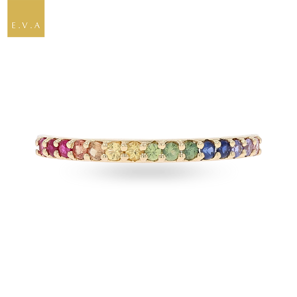 18ct Yellow Gold Rainbow Fancy Sapphire Eternity Ring