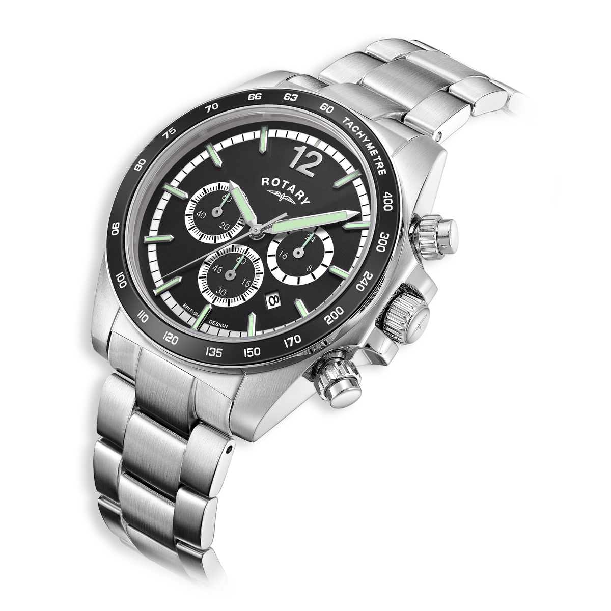 Rotary Henley Chronograph, Black Dial with Stainless Steel Bracelet - GB05440/04
