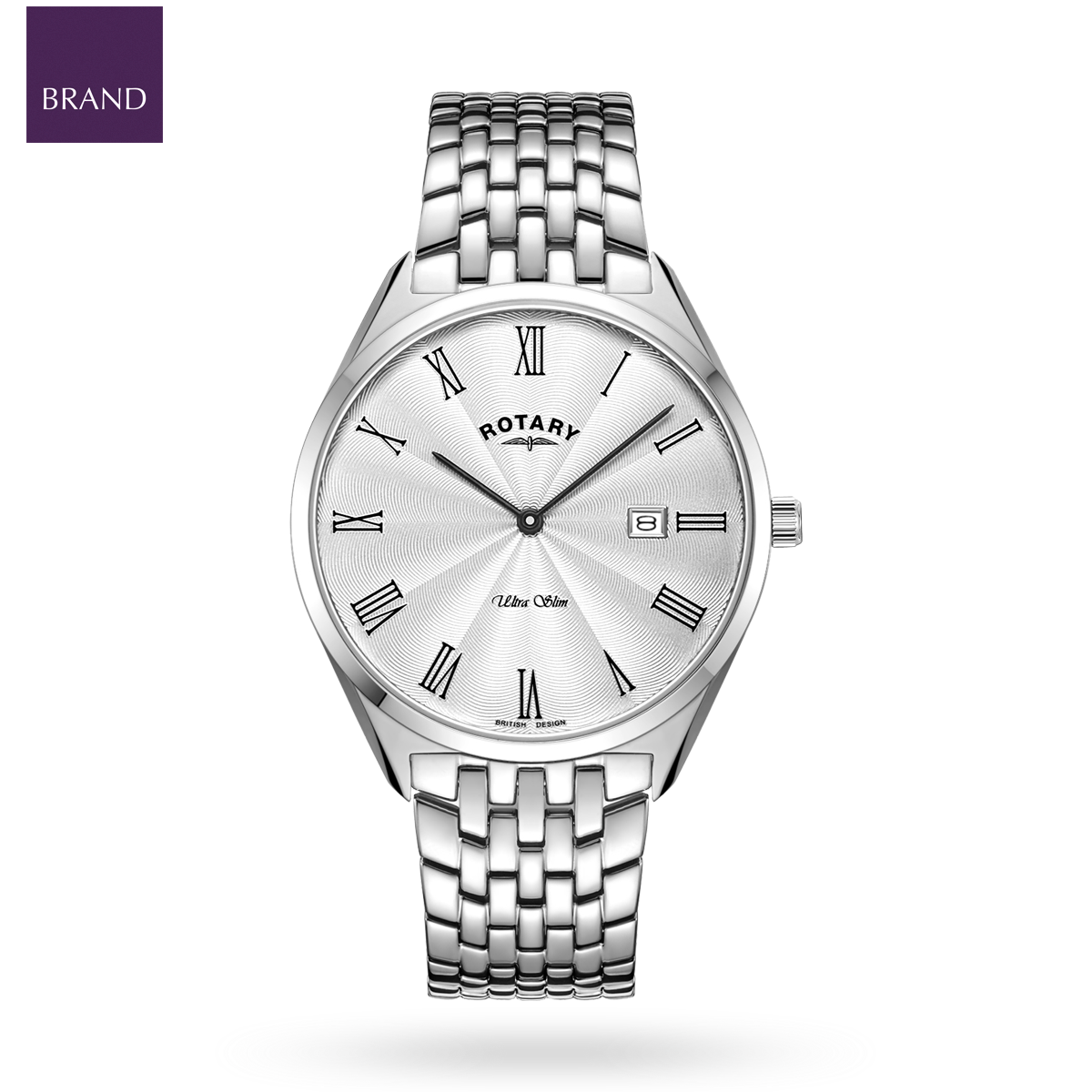 Rotary Ultra Slim Watch, Silver Dial with Stainless Steel Bracelet - GB08010/01