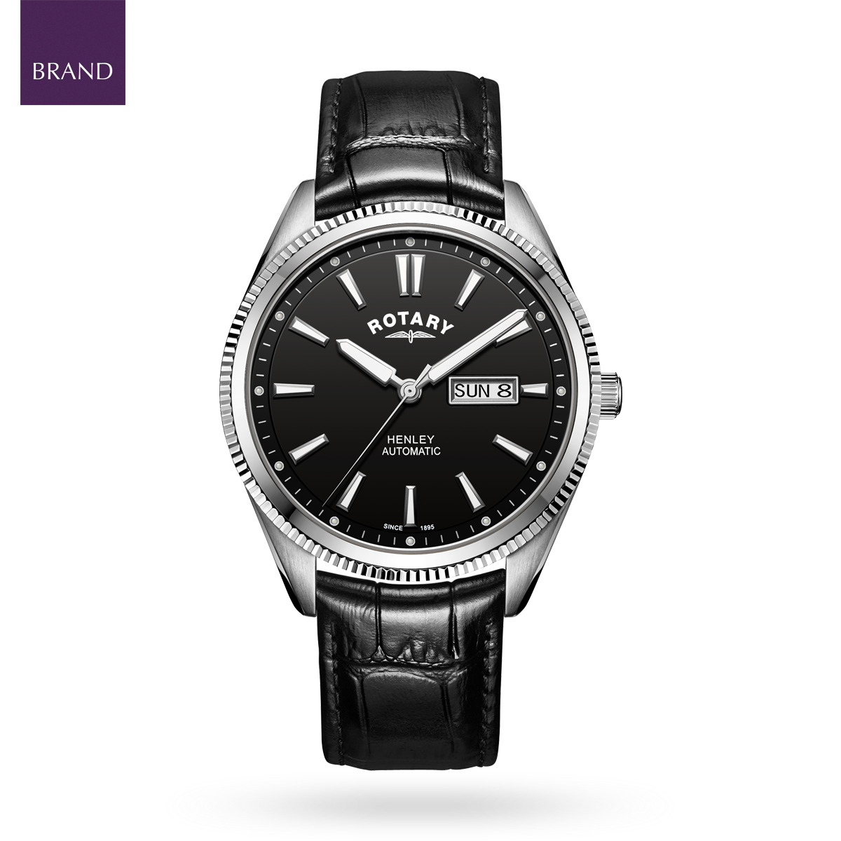 Rotary Henley Automatic Watch, Black Dial with Black Leather Strap - GS05380/04