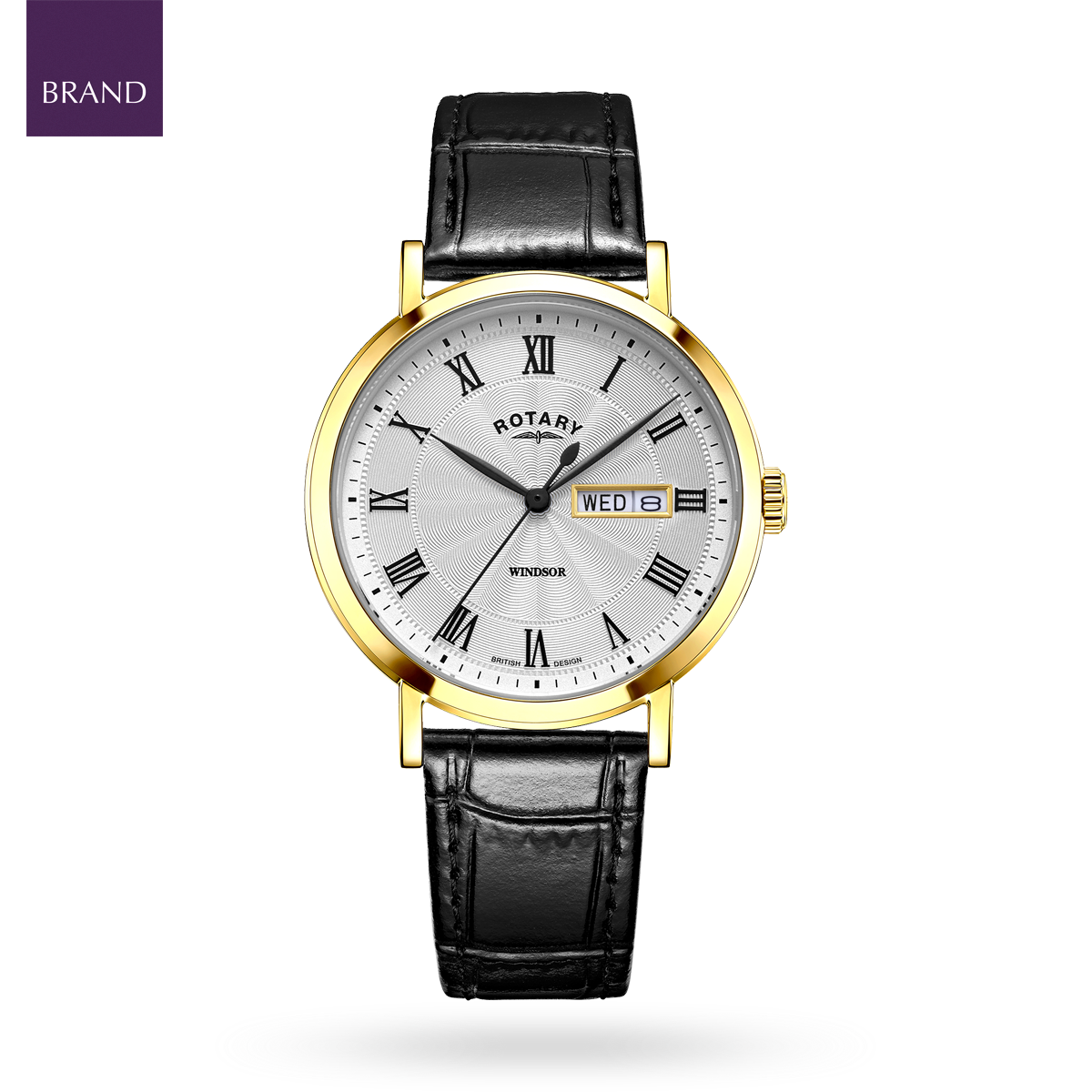 Rotary Heritage Gold Plated Watch, White Dial with Black Leather Strap - GS05423/01