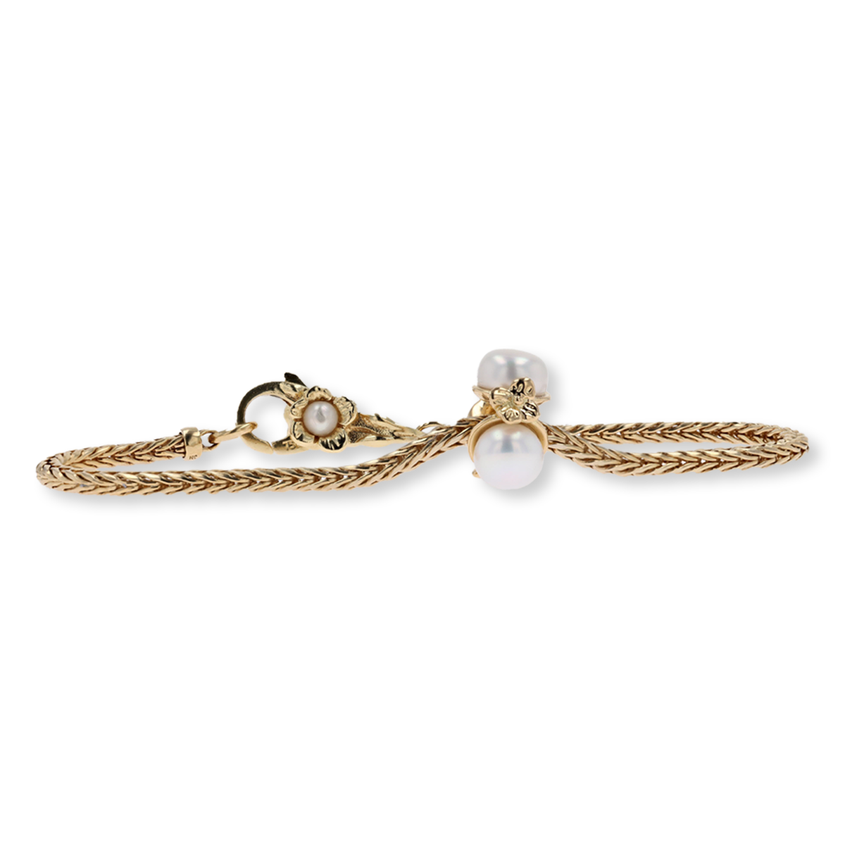 Trollbeads 14ct Yellow Gold Bracelet with Pearl Flower Lock & Triple Pearl Gold