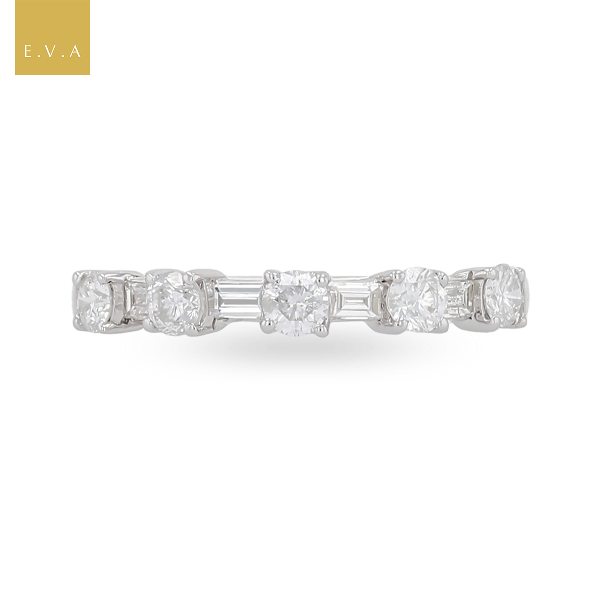 18ct White Gold Round & Baguette Cut 0.70cts Diamond Eternity Ring