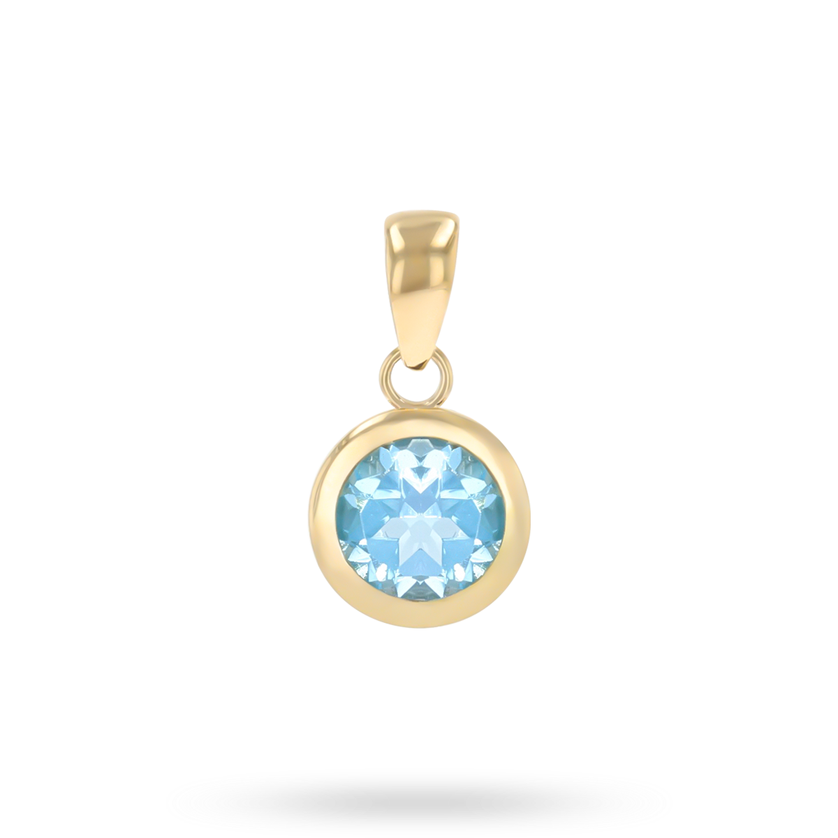 9ct Yellow Gold Round Shaped Blue Topaz Bezel Set Pendant