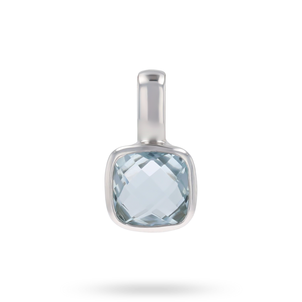 18ct White Gold Cushion Shaped Aquamarine Solitaire Pendant