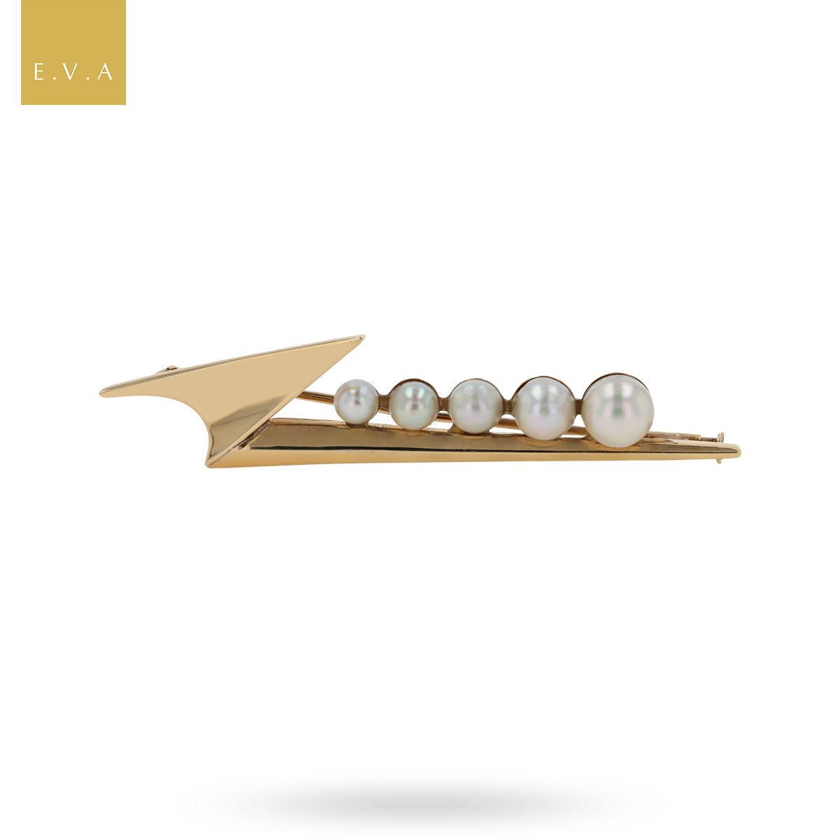 14ct Yellow Gold Graduated Imitation Pearl Lightning Bolt Brooch