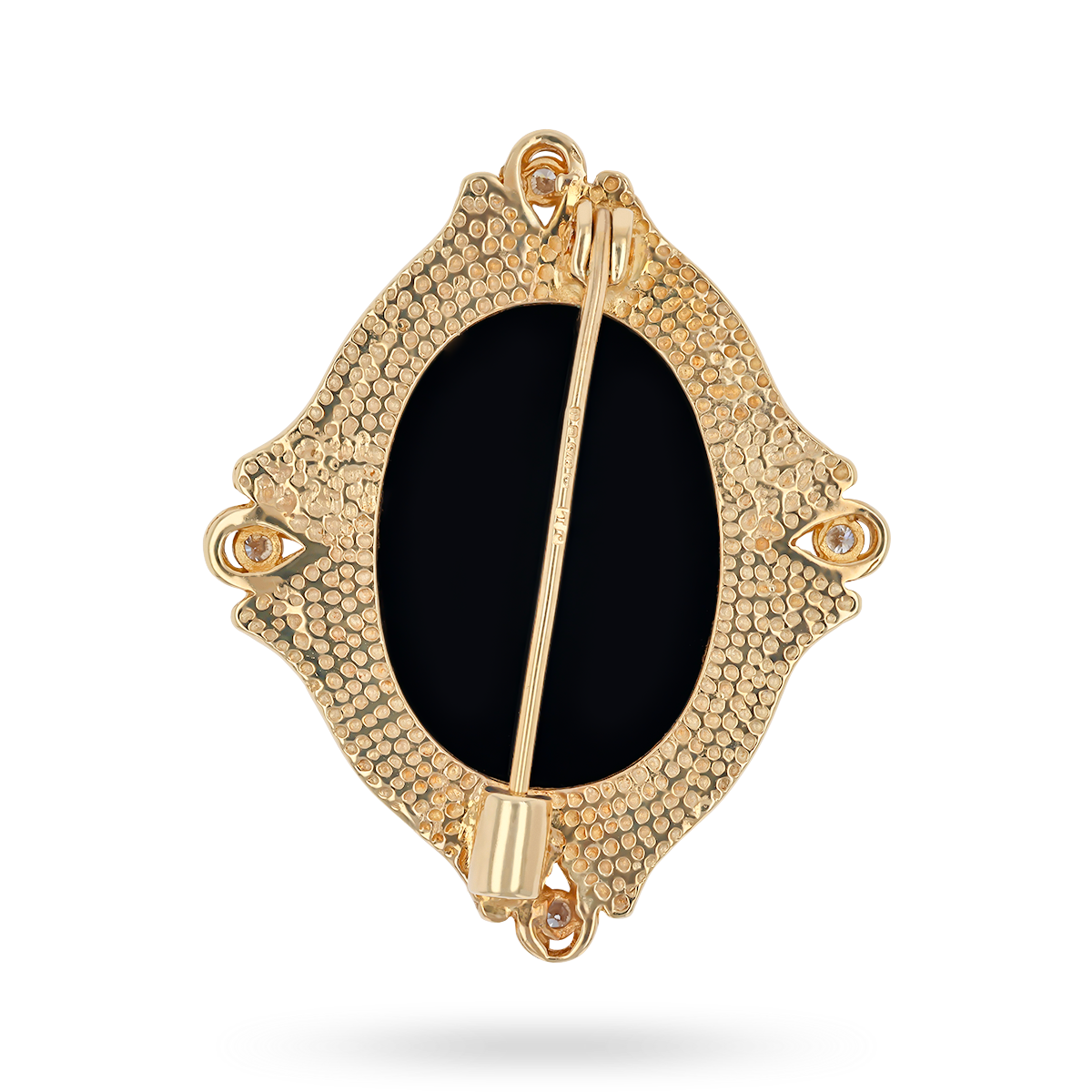 9ct Yellow Gold Onyx Cameo & Diamond Brooch