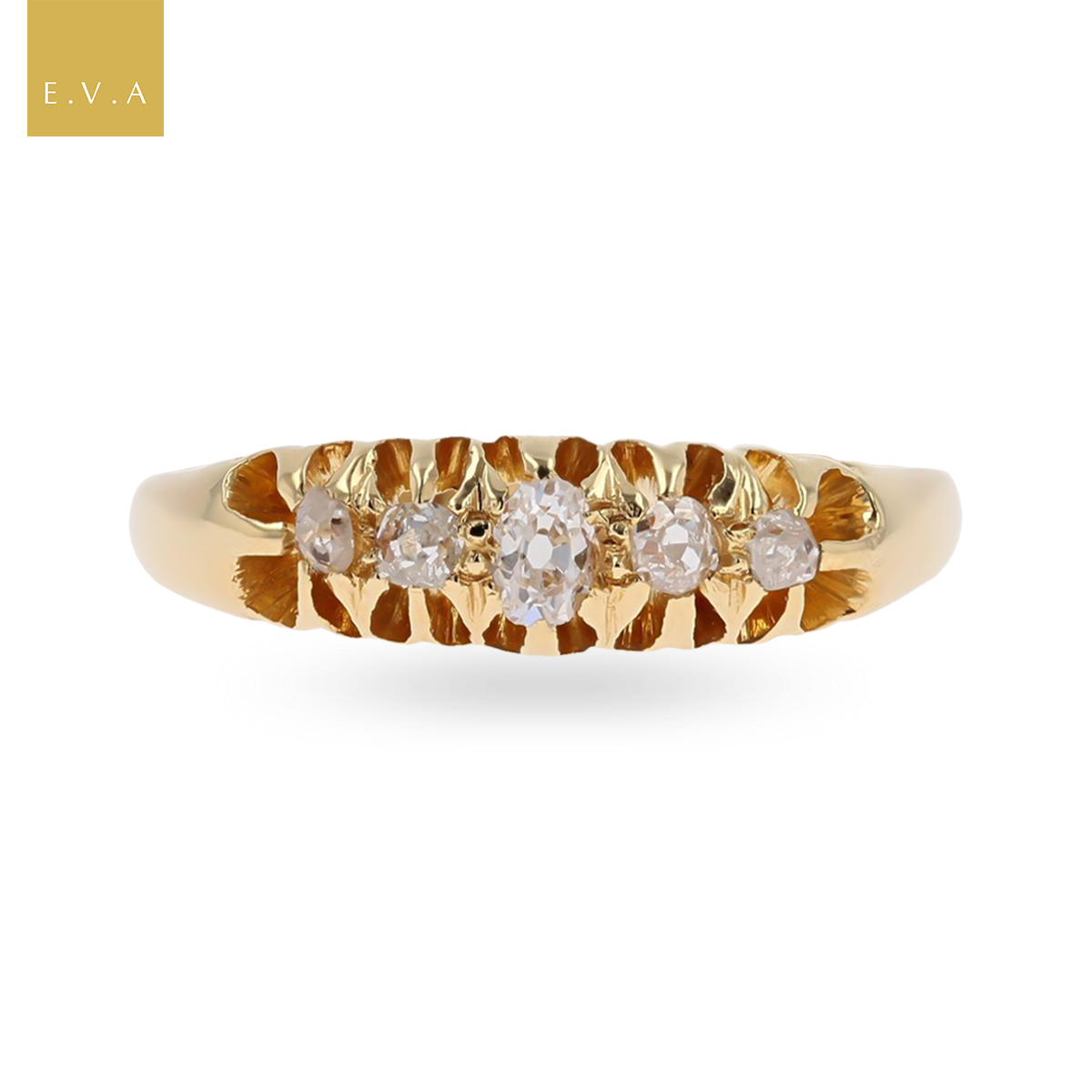 18ct Yellow Gold Victorian Five Stone Old Mine Cut Diamond Ring