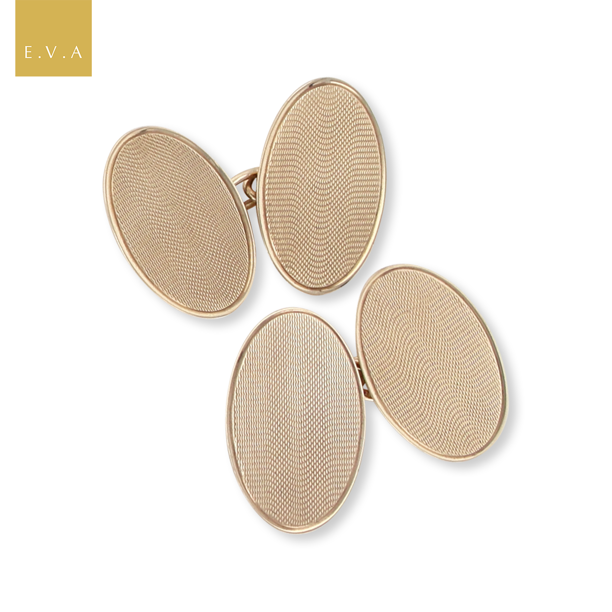 9ct Yellow Gold Engine Turned Oval Cufflinks