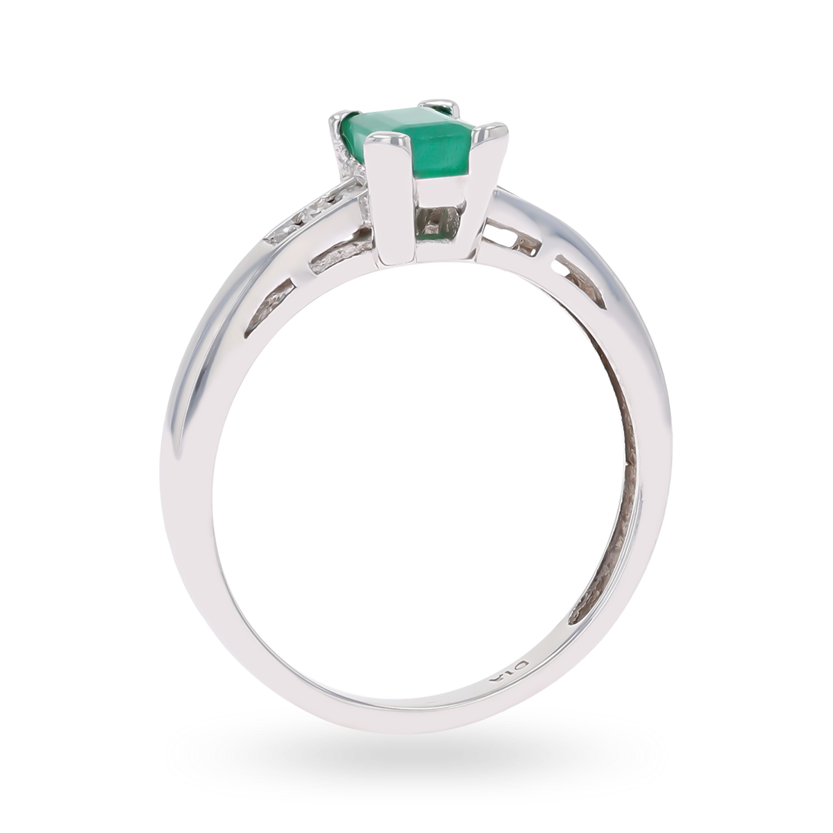 18ct White Gold Emerald Cut Emerald & Diamond Solitaire Ring