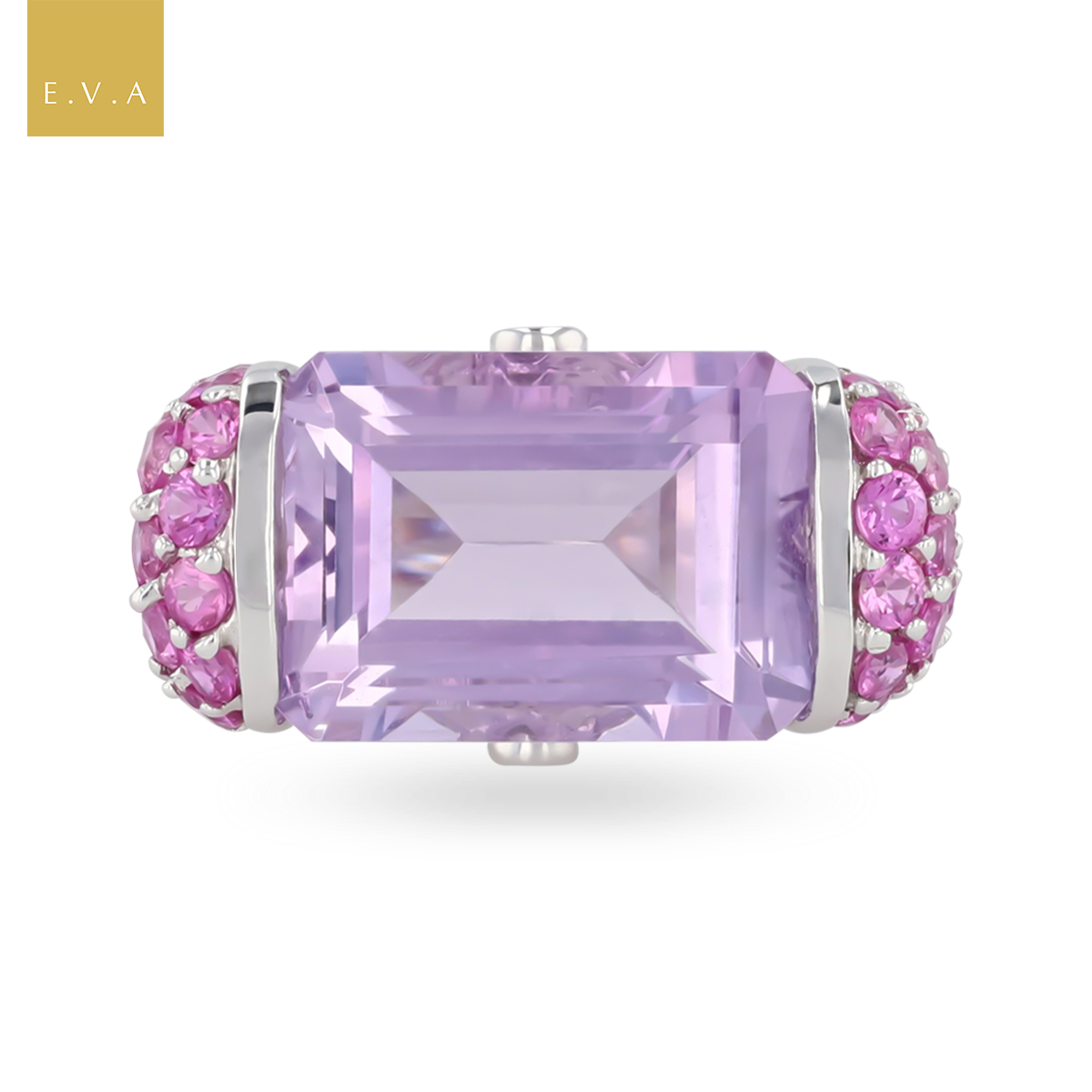 14ct White Gold Amethyst & Pink Sapphire Cocktail Ring