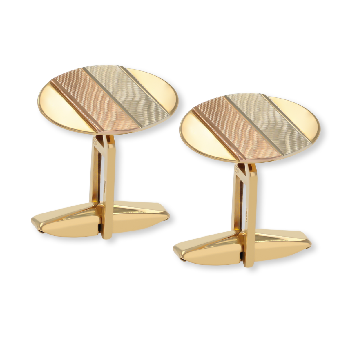 18ct Three Colour Gold Textured Waves Oval Cufflinks