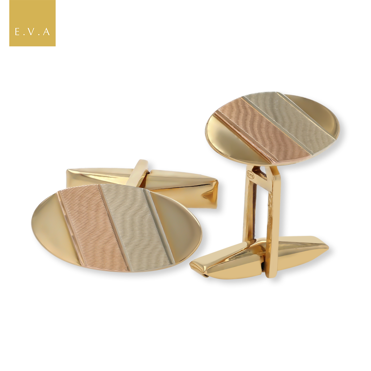 18ct Three Colour Gold Textured Waves Oval Cufflinks