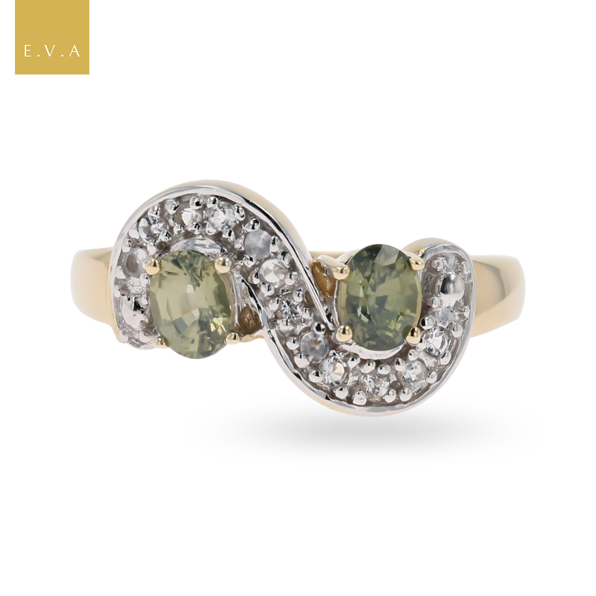 9ct Yellow Gold Toi et Moi Peridot & White Sapphire Ring