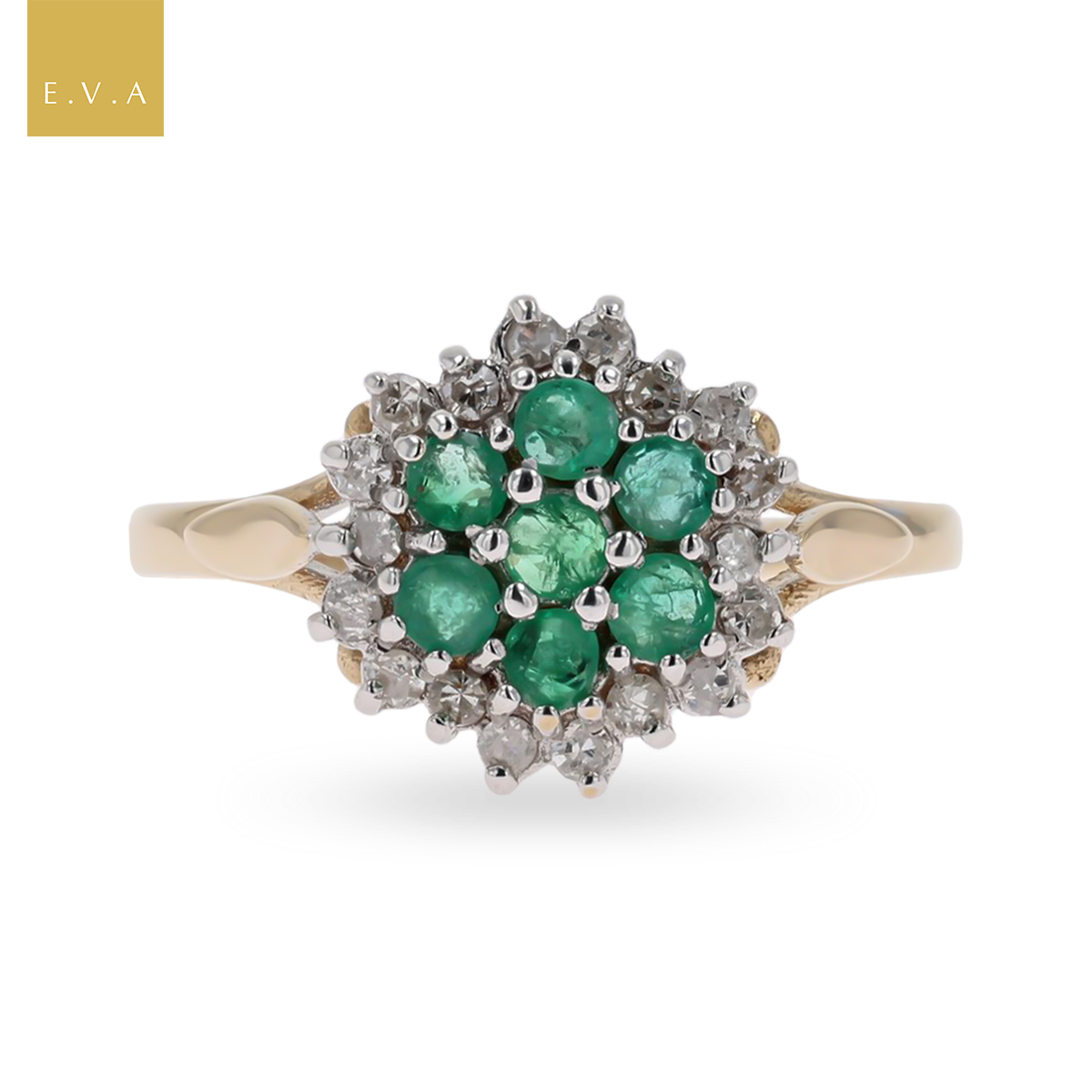 9ct Yellow Gold "Victoriana" Emerald & Diamond Cluster Ring