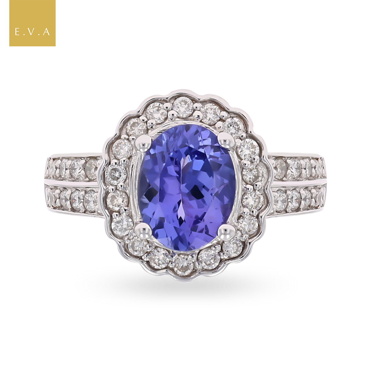 14ct White Gold Oval 1.50ct Tanzanite & 1.00ct Diamond Cluster Ring