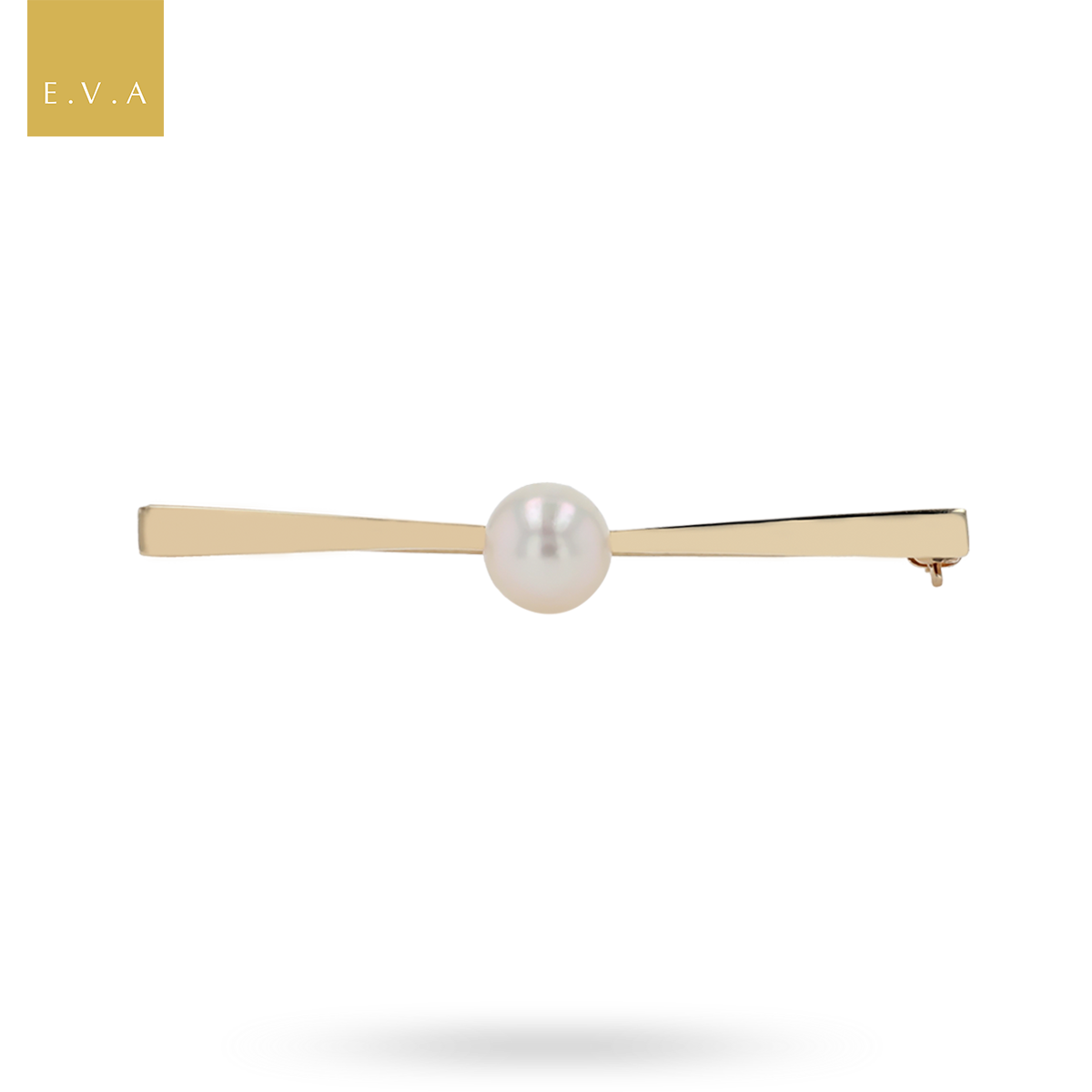 9ct Yellow Gold Imitation Pearl Solitaire Bar Brooch