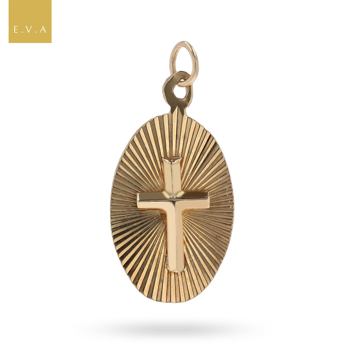 9ct Yellow Gold Oval Ribbed Cross Pendant