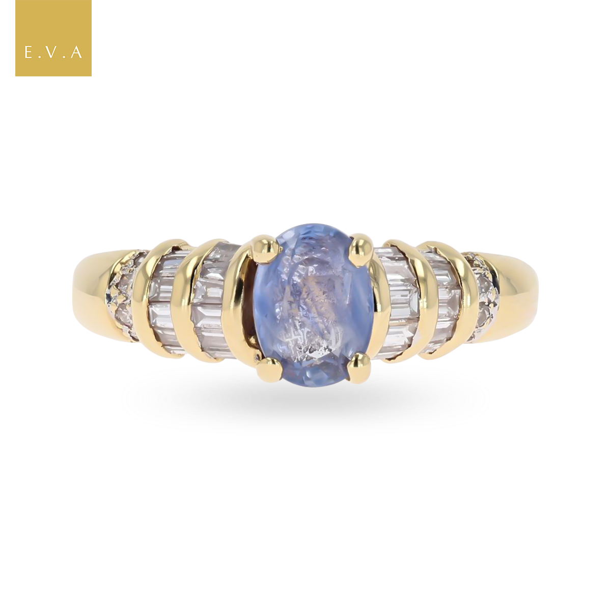 18ct Yellow Gold Sapphire & Diamond Triple Tier Ring