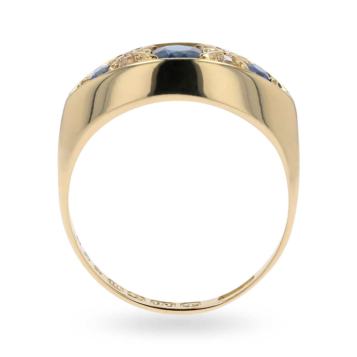 18ct Yellow Gold Sapphire & Diamond Navette Edwardian Ring