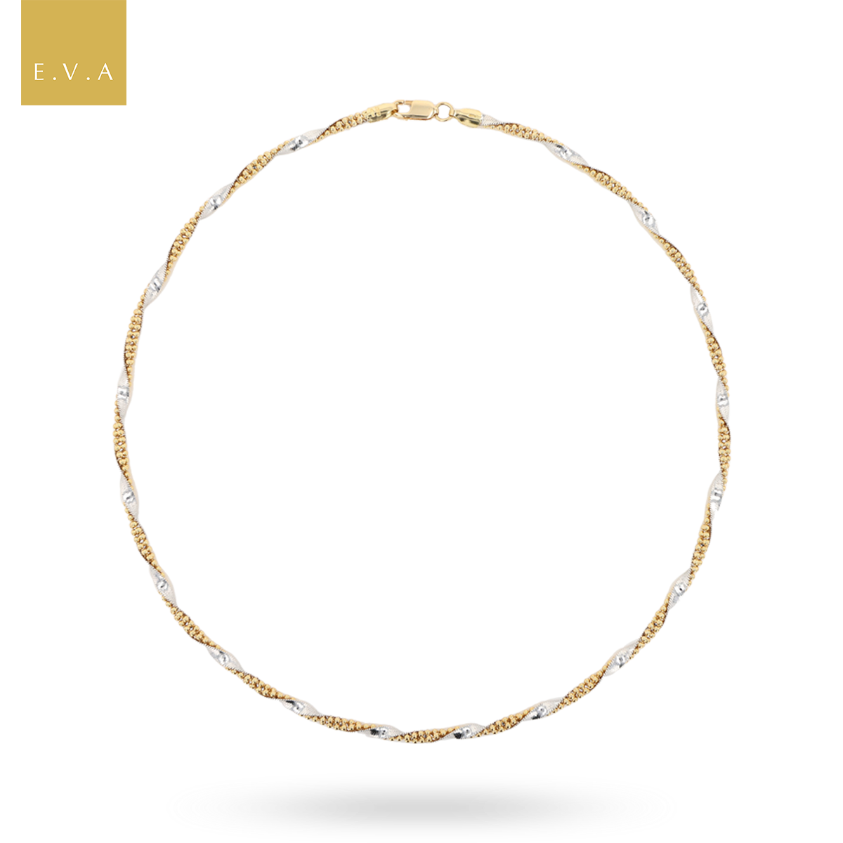 18ct Yellow & White Gold Herringbone & Beaded Twist Link Necklace