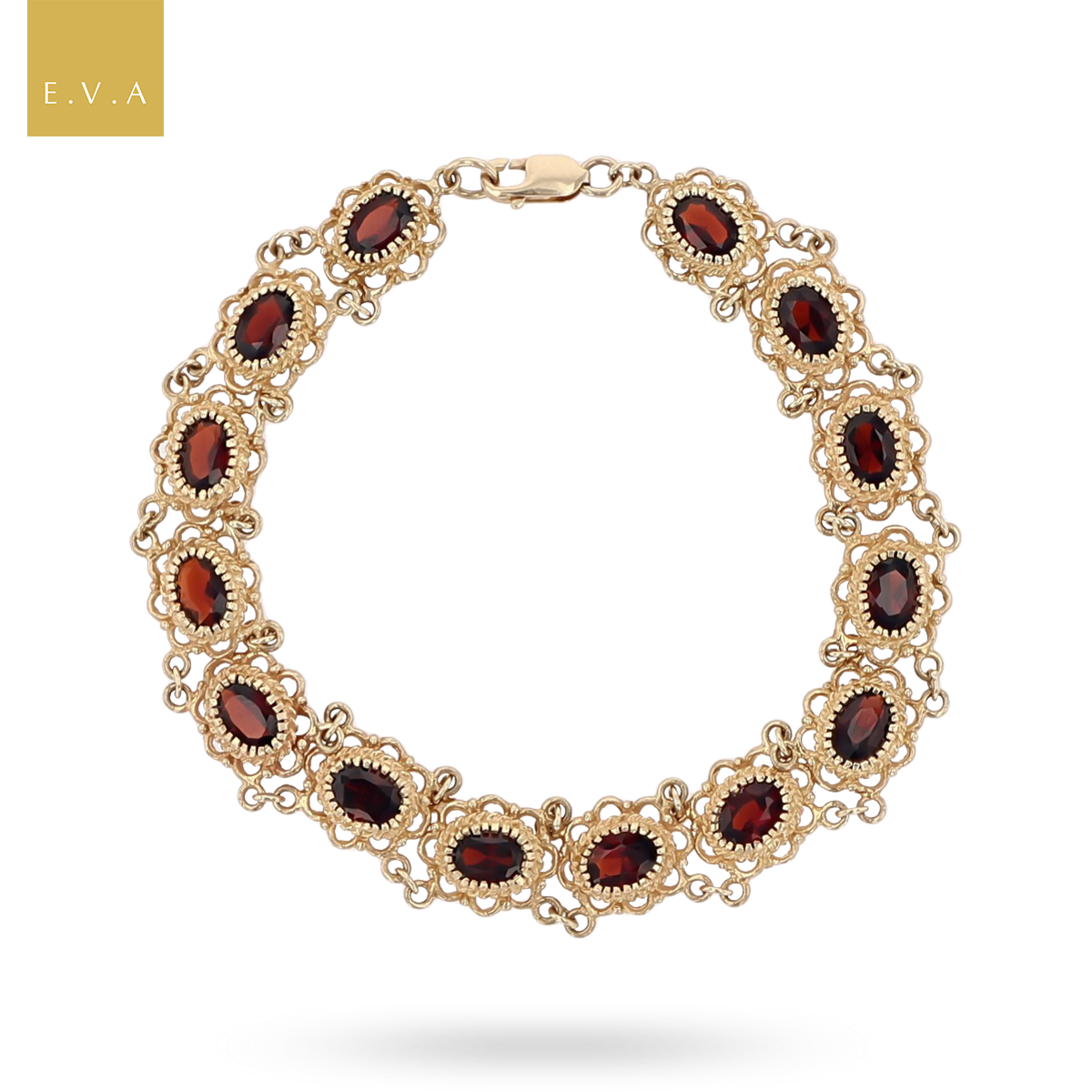 9ct Yellow Gold Victorian Style Garnet Bracelet